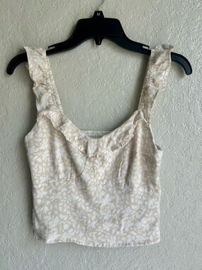 Abercrombie & Fitch Floral Crop Top Small Cottagecore Cream Tank